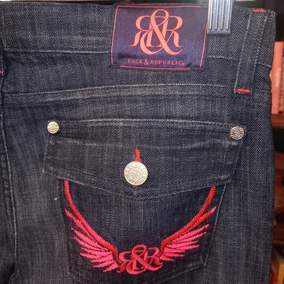 Rock & Republic Vintage Women's Blue Jeans with Pink Accents - Picture 10 of 11